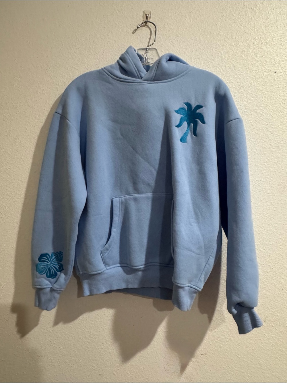 PINK Palm Puff Light Blue Hoodie